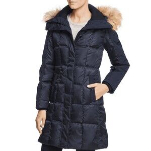 NWT  Vince Camuto Faux Fur Trim Puffer Mid Length Winter Coat Women's  M  Black